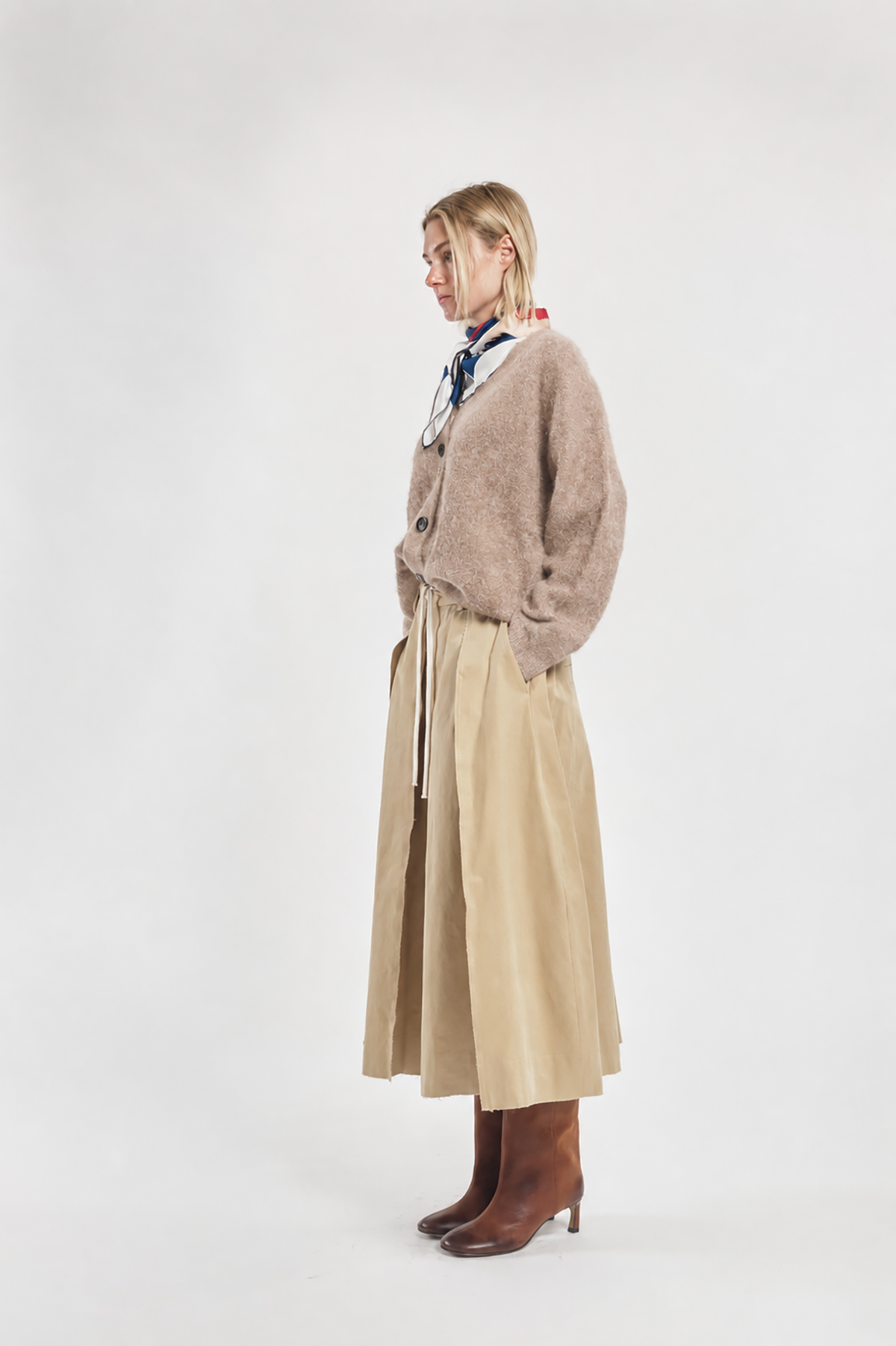 V-Neckline Long-Sleeve Cardigan In Brushed Yak And Wool With Buttons
