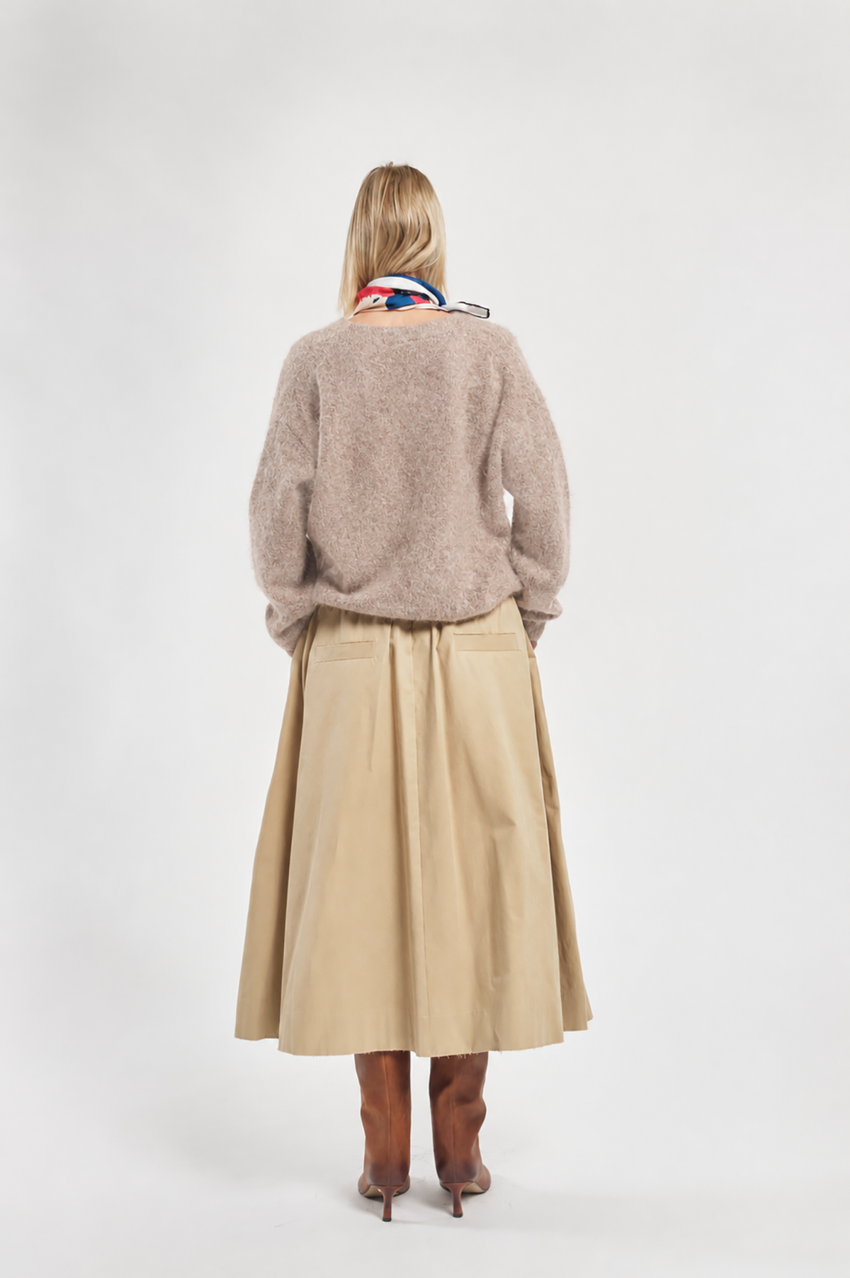 V-Neckline Long-Sleeve Cardigan In Brushed Yak And Wool With Buttons