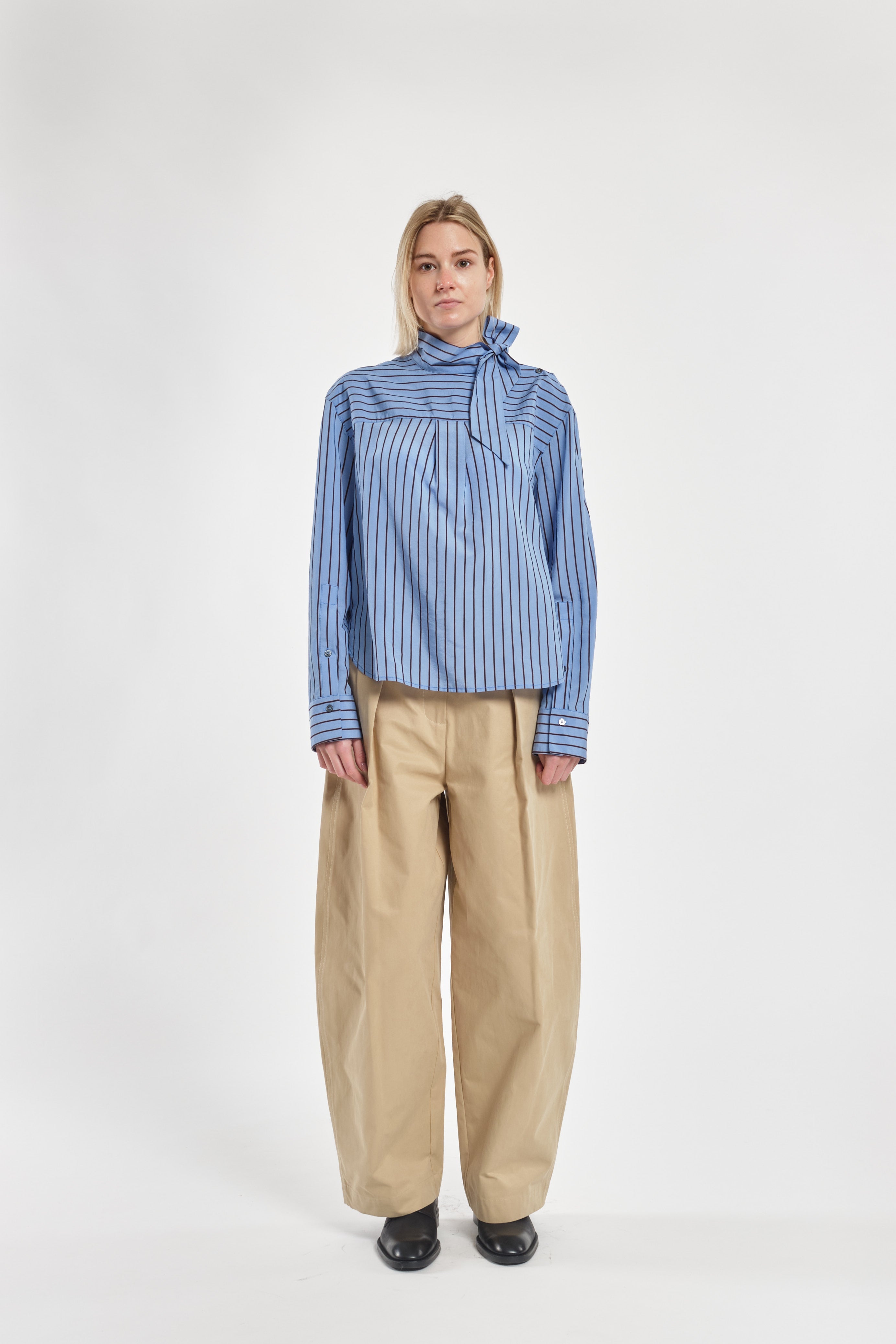 Striped Cotton Blouse With Tie Neck Detail