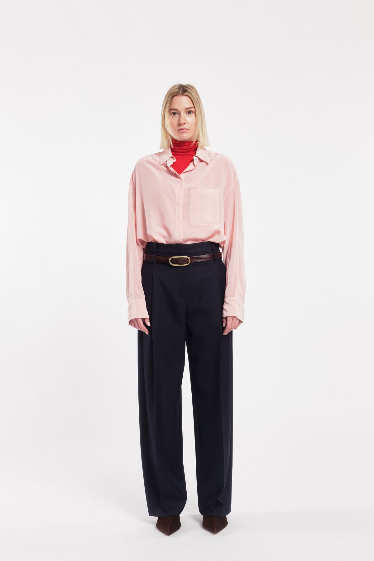 Pantaloni sartoriali dritti in twill di lana blu scuro