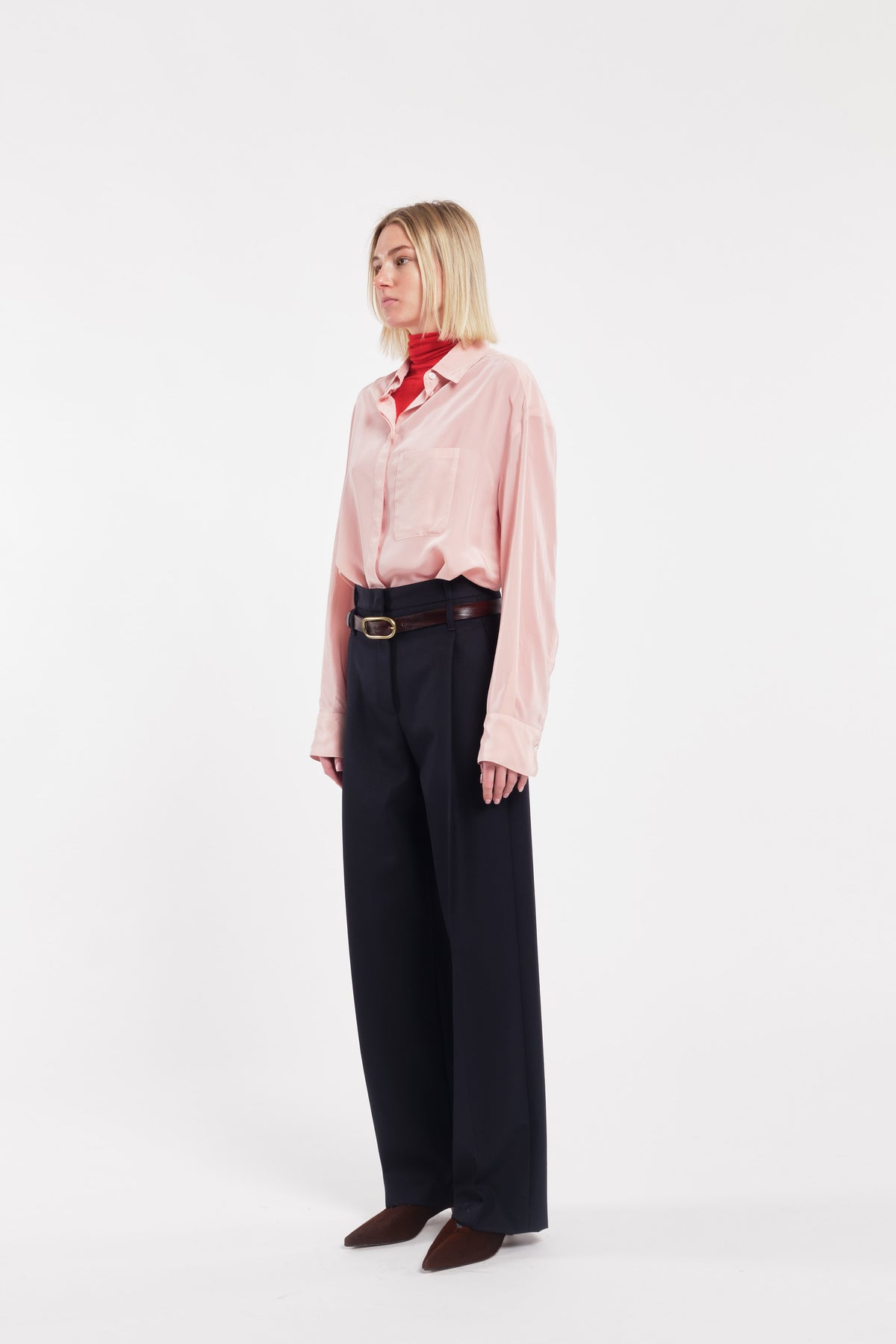 Pantaloni sartoriali dritti in twill di lana blu scuro