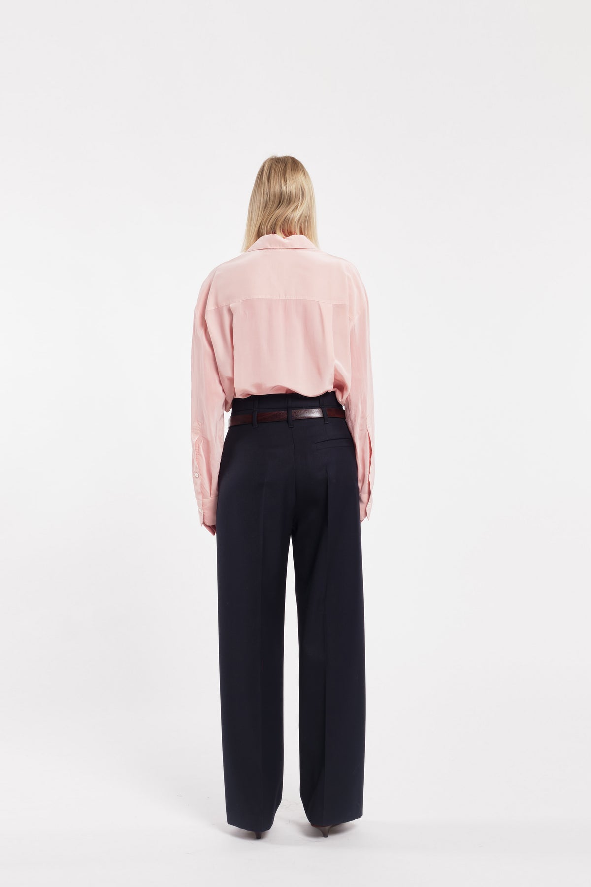 Pantaloni sartoriali dritti in twill di lana blu scuro