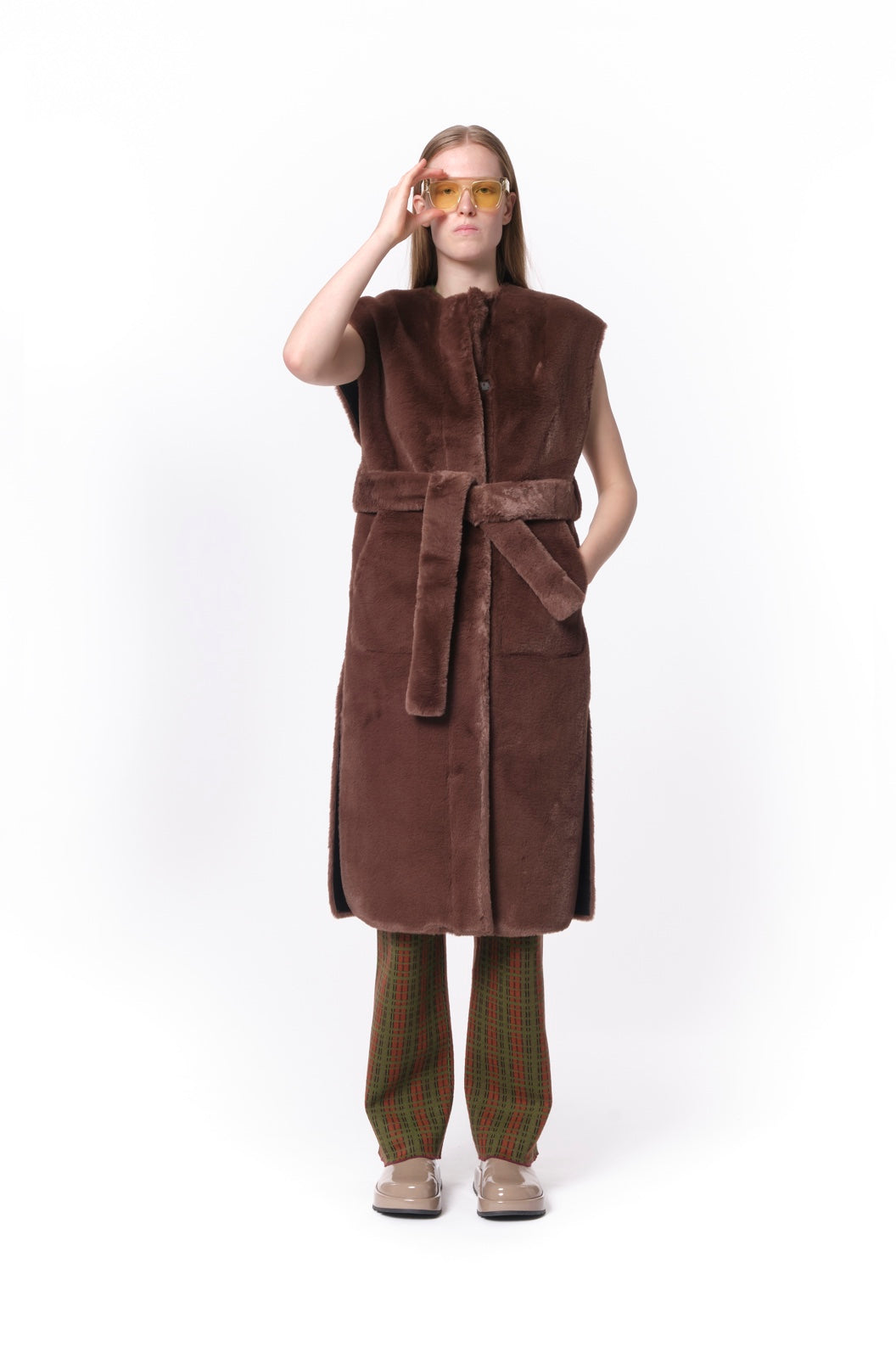 Brown Long Faux Fur Vest